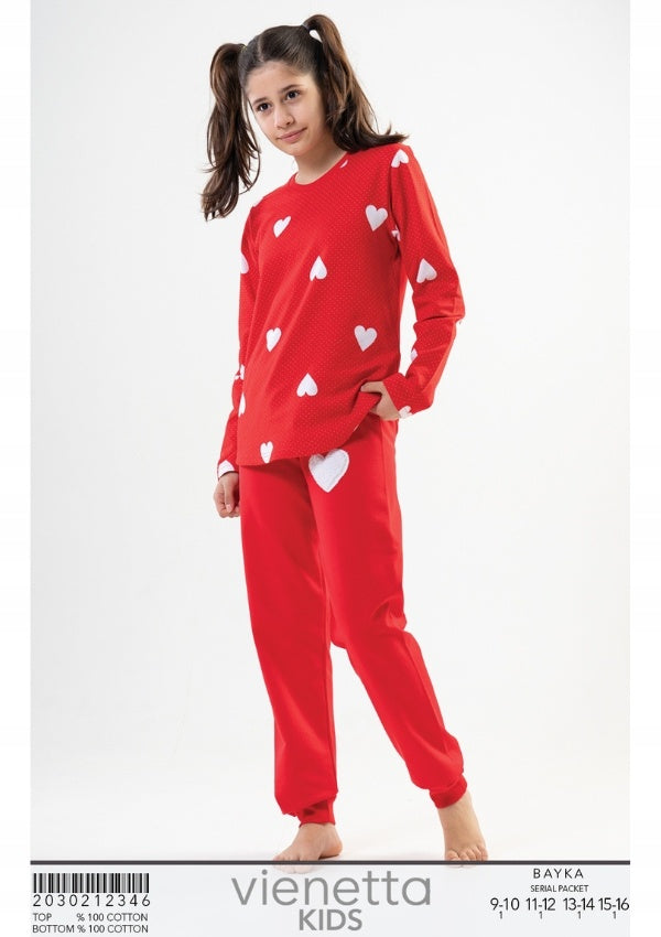 Piżama Dziewczęca Vienetta, White Hearts, Czerwona, r. 134-164