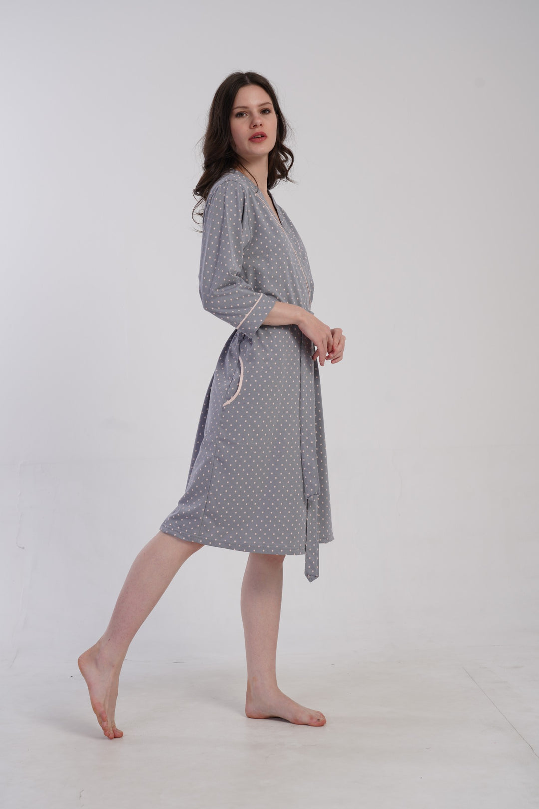 Szlafrok damski Vienetta Soft Dots, Szary, r. M-XXL