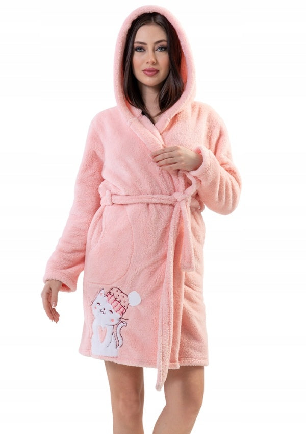 Szlafrok damski Vienetta, Cozy Kitty, Różowy, r. S-L image 0