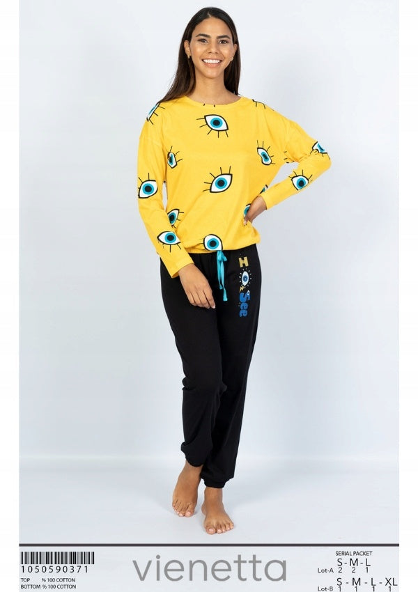 Piżama Damska Vienetta, Open Eyes, Żółty, r. S-XL