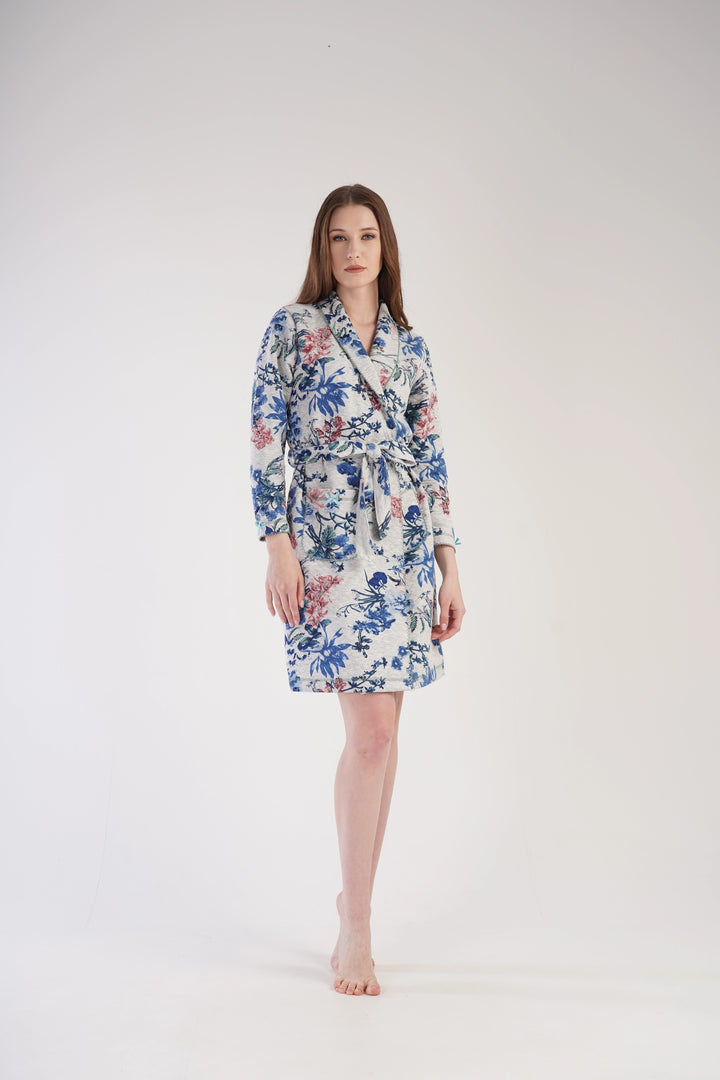 Szlafrok damski Flowers Paradise, szaro-niebieski, r. M-XXL image 0