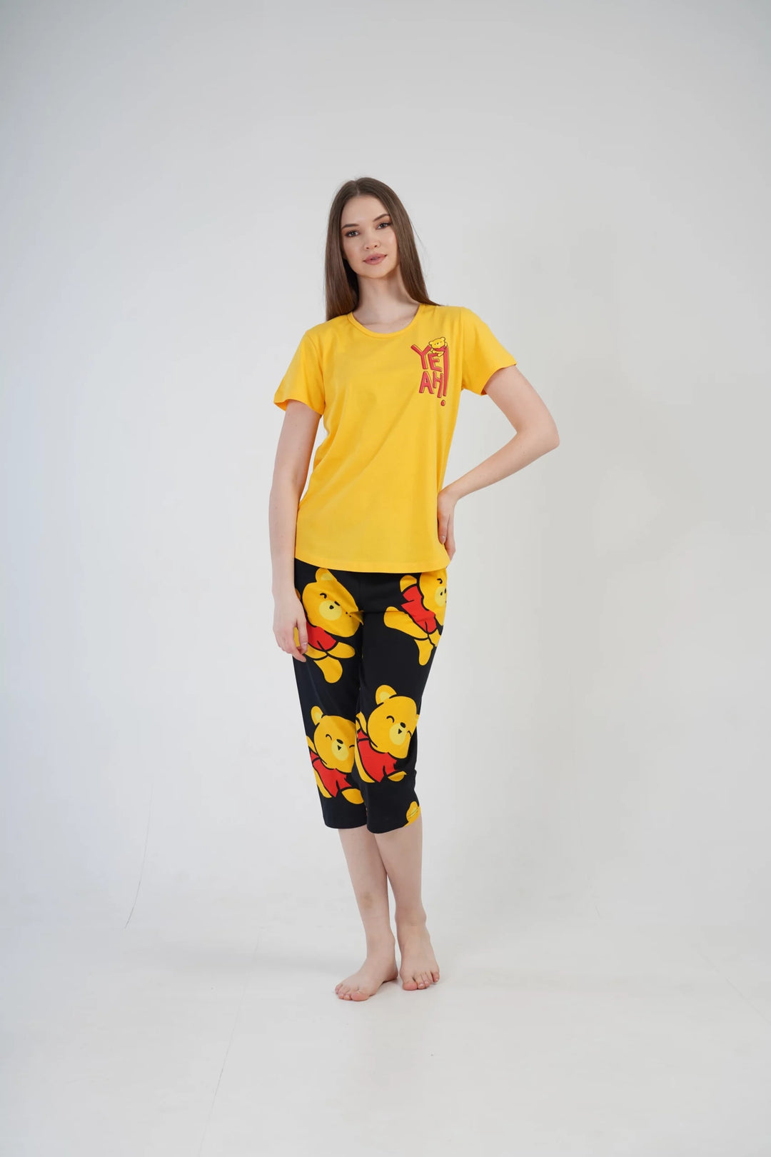 Piżama Damska Vienetta Yeah Bear, żółto-czarna, r. S-XL image 1