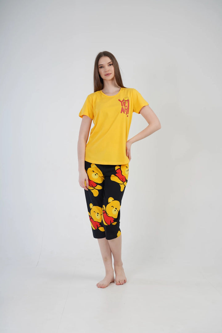 Piżama Damska Vienetta Yeah Bear, żółto-czarna, r. S-XL image 1