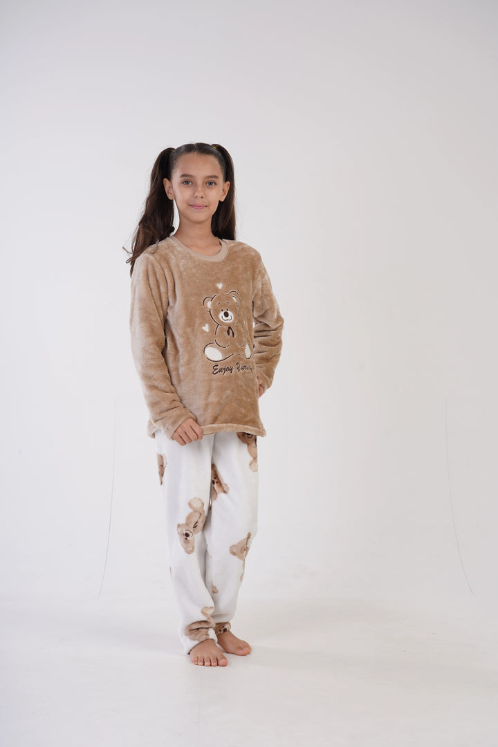 Piżama dziewczęca Vienetta Enjoy Teddy Bear, beżowo-biała, r. 134-164 image 3