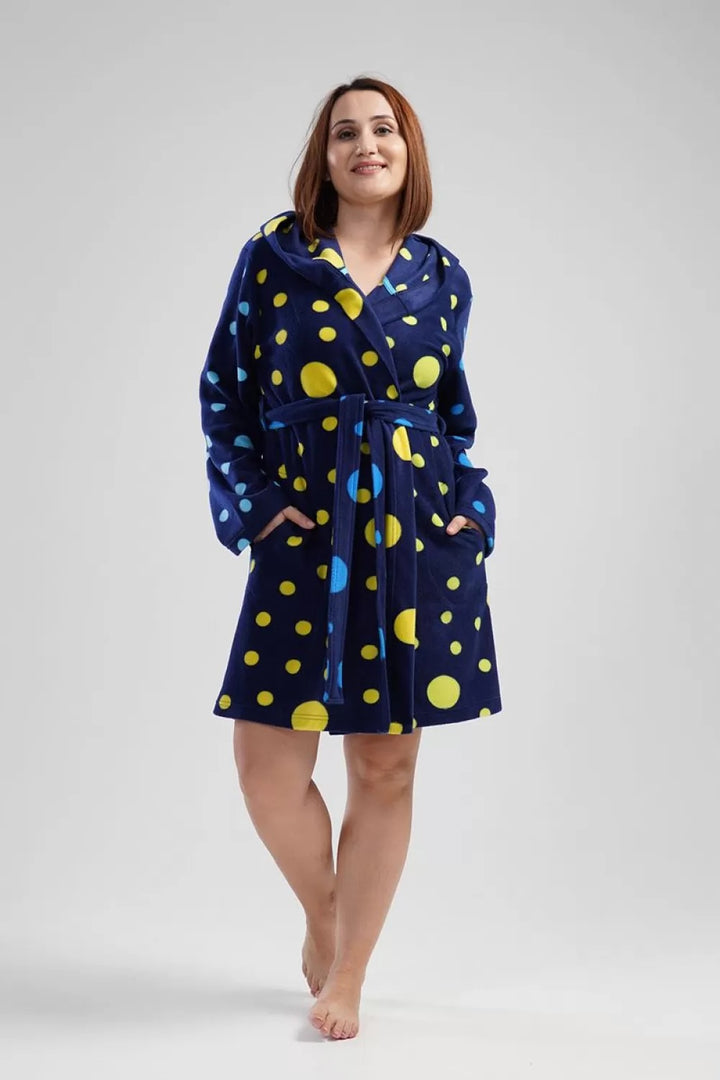 Szlafrok damski polarowy Vienetta Confetti Comfort Navy, granatowa, r. 1XL-4XL image 3