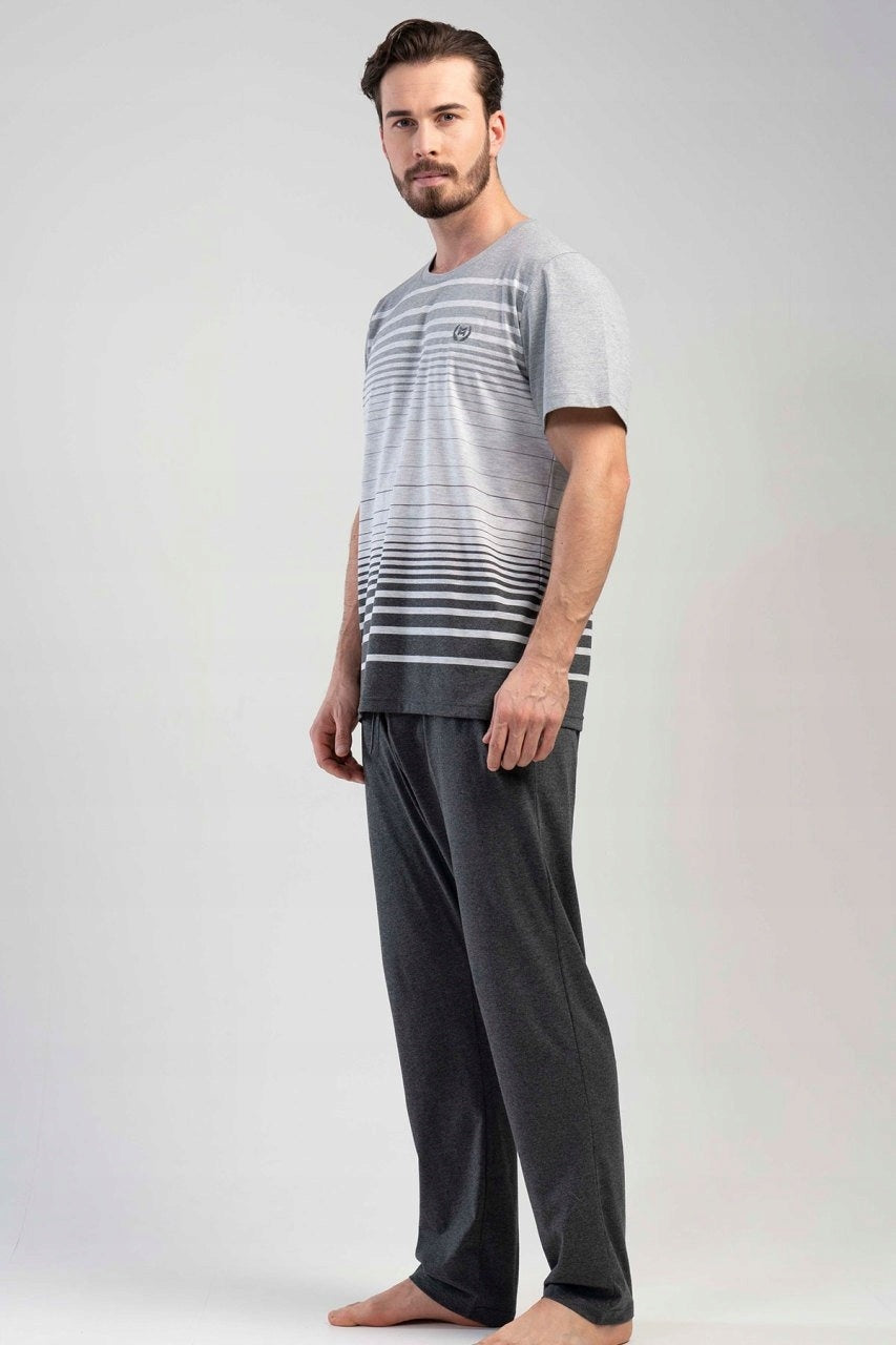 Piżama Męska Vienetta, Grey Stripes, Szara, r. 1XL-4XL