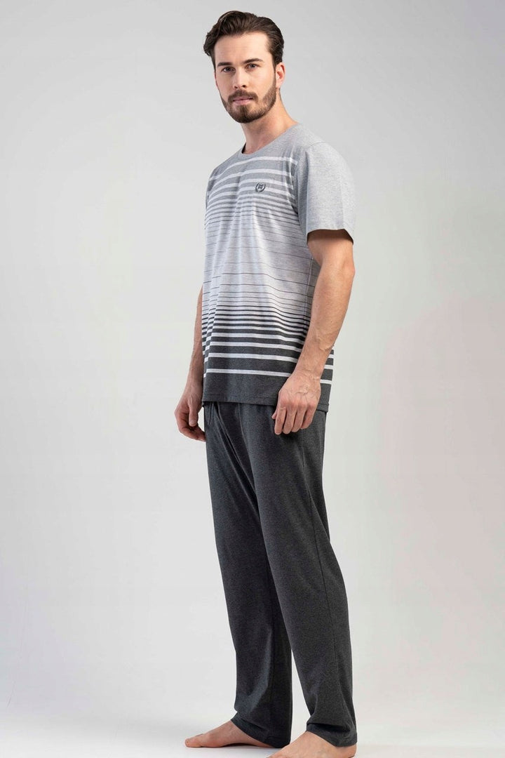 Piżama Męska Vienetta, Grey Stripes, Szara, r. 1XL-4XL