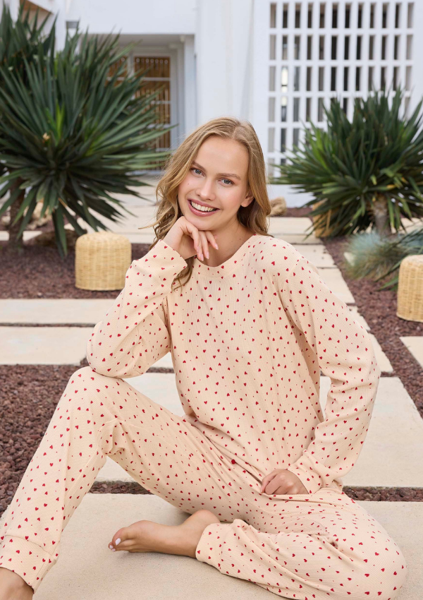 Piżama Damska Sweet Hearts, Beżowy, r. M-XL