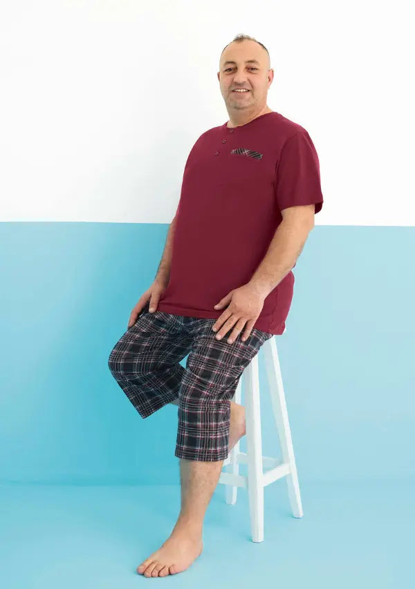 Piżama Męska Claret Elegance, Bordowy, r. 2XL-4XL