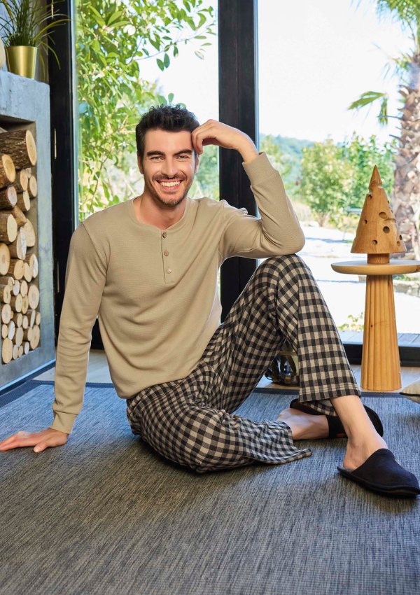 Piżama Męska Waffle Style, Beżowy, r. M-XL