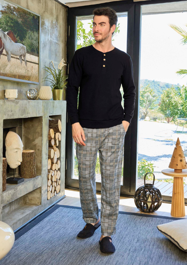 Piżama Męska Urban Check, Czarny, r. M-XL