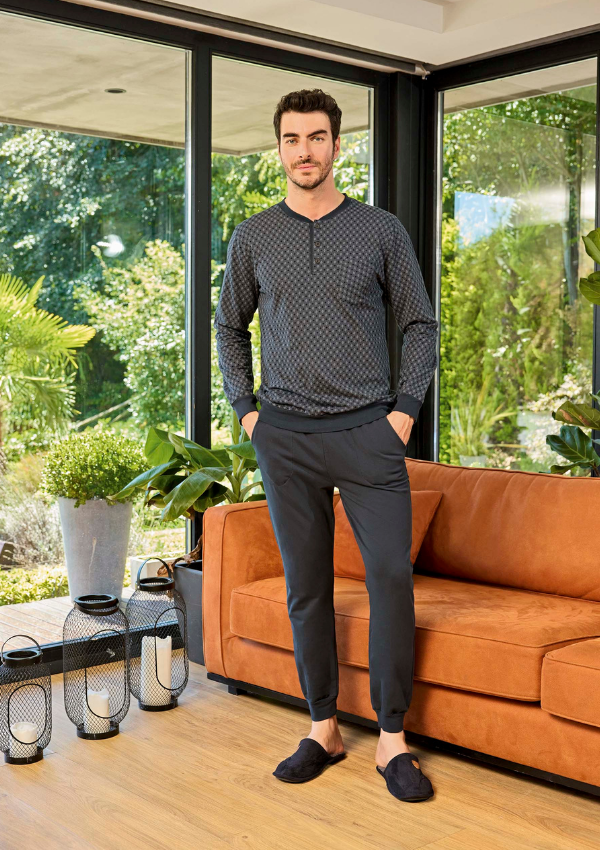 Piżama Męska Graphite Pattern, Grafitowy, r. M-XXL