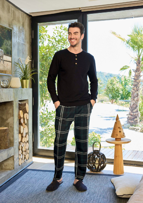 Piżama Męska Black Pattern, Czarny, r. M-XL