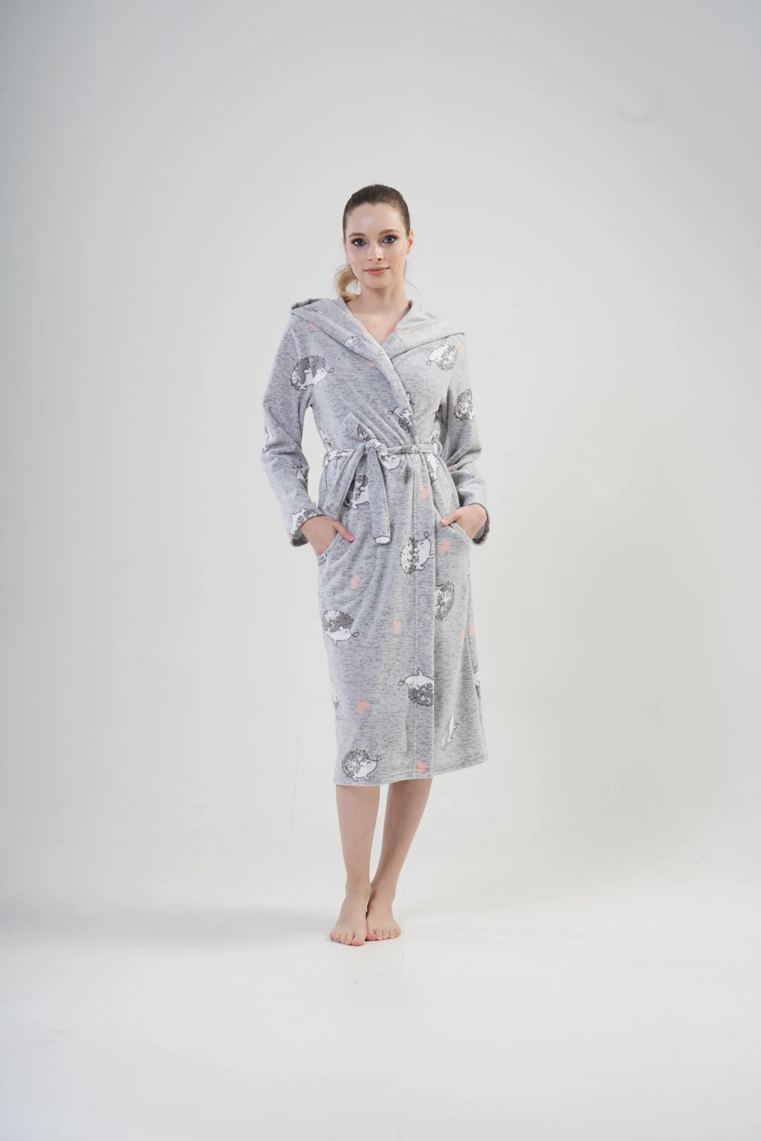 Szlafrok damski polarowy Vienetta, Hedgehog Robe, Szary, r. S-XL image 0