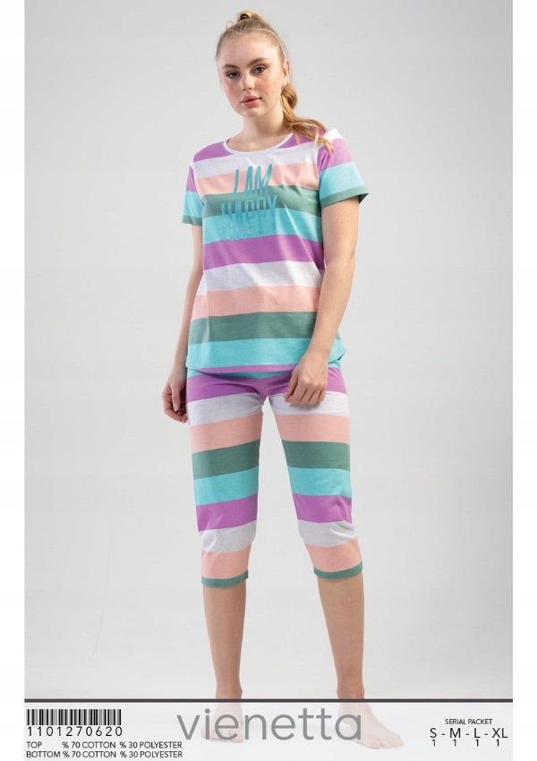 Piżama Damska Vienetta, I Am Happy, Wielokolorowa, r. S-XL