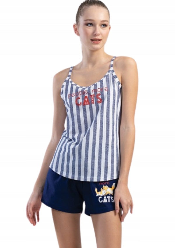 Piżama Damska Vienetta, More Cats, Granatowy, r. S-XL