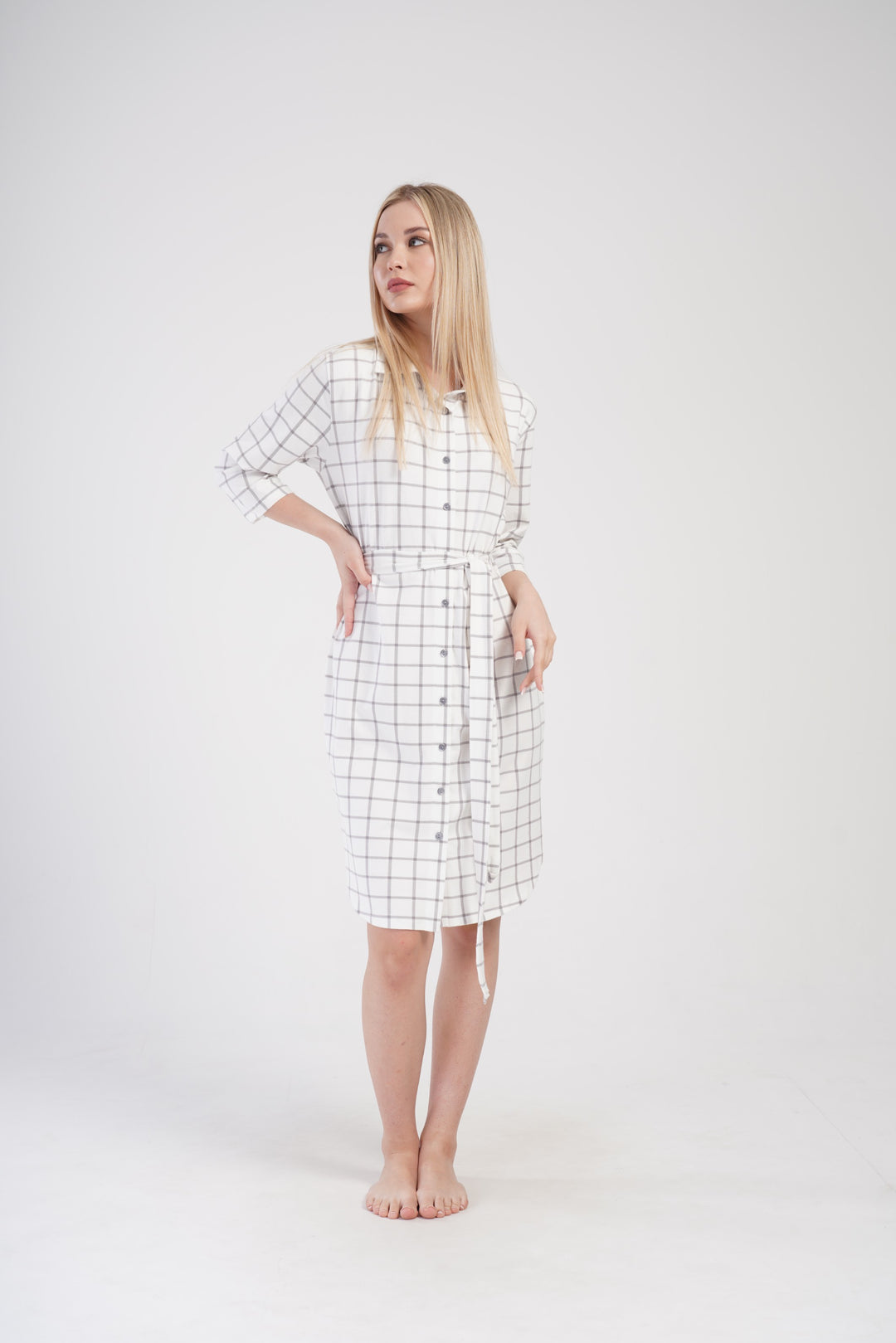 Koszula Nocna Damska Vienetta, Gray Stripes, Biały, r. S - XL