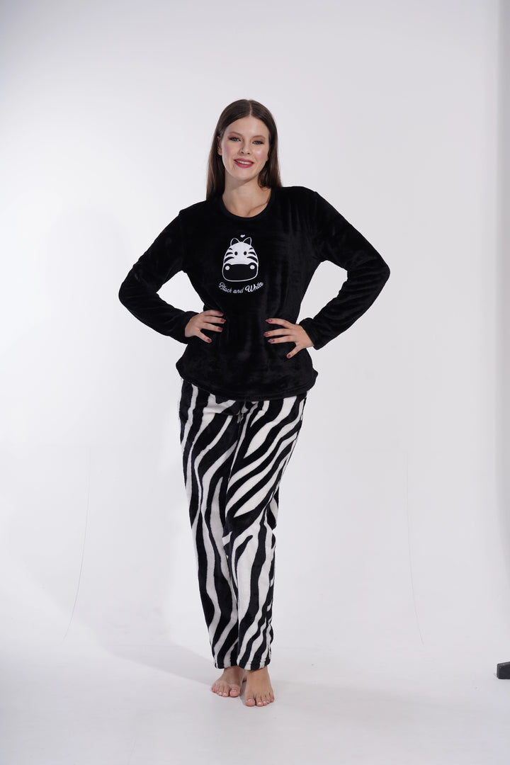 Piżama Damska Softowa Vienetta Zebra Lover, czarno-biała, r. S-XL image 2