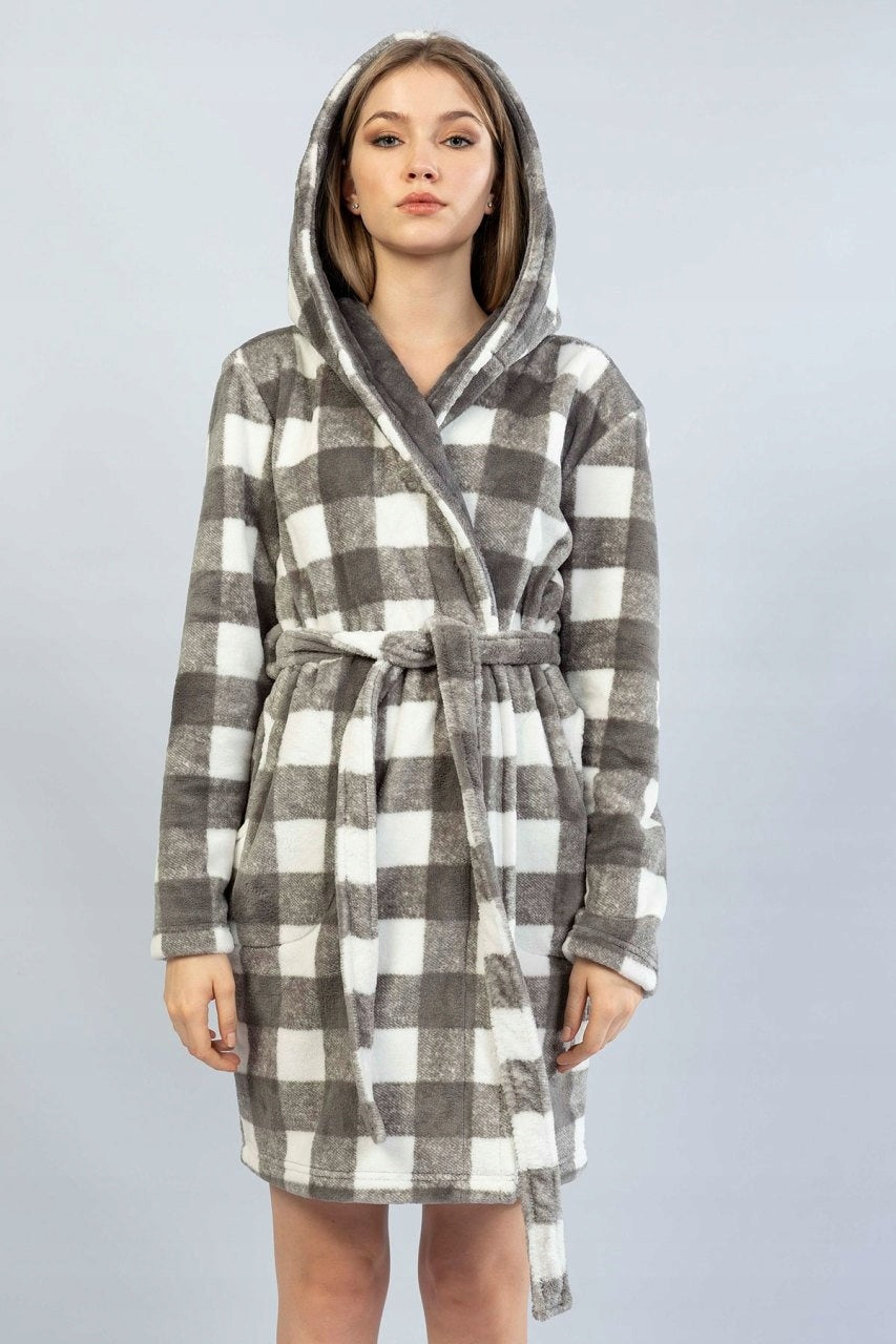 Szlafrok damski Vienetta, Grey Grid, Szara, r. S-L image 1