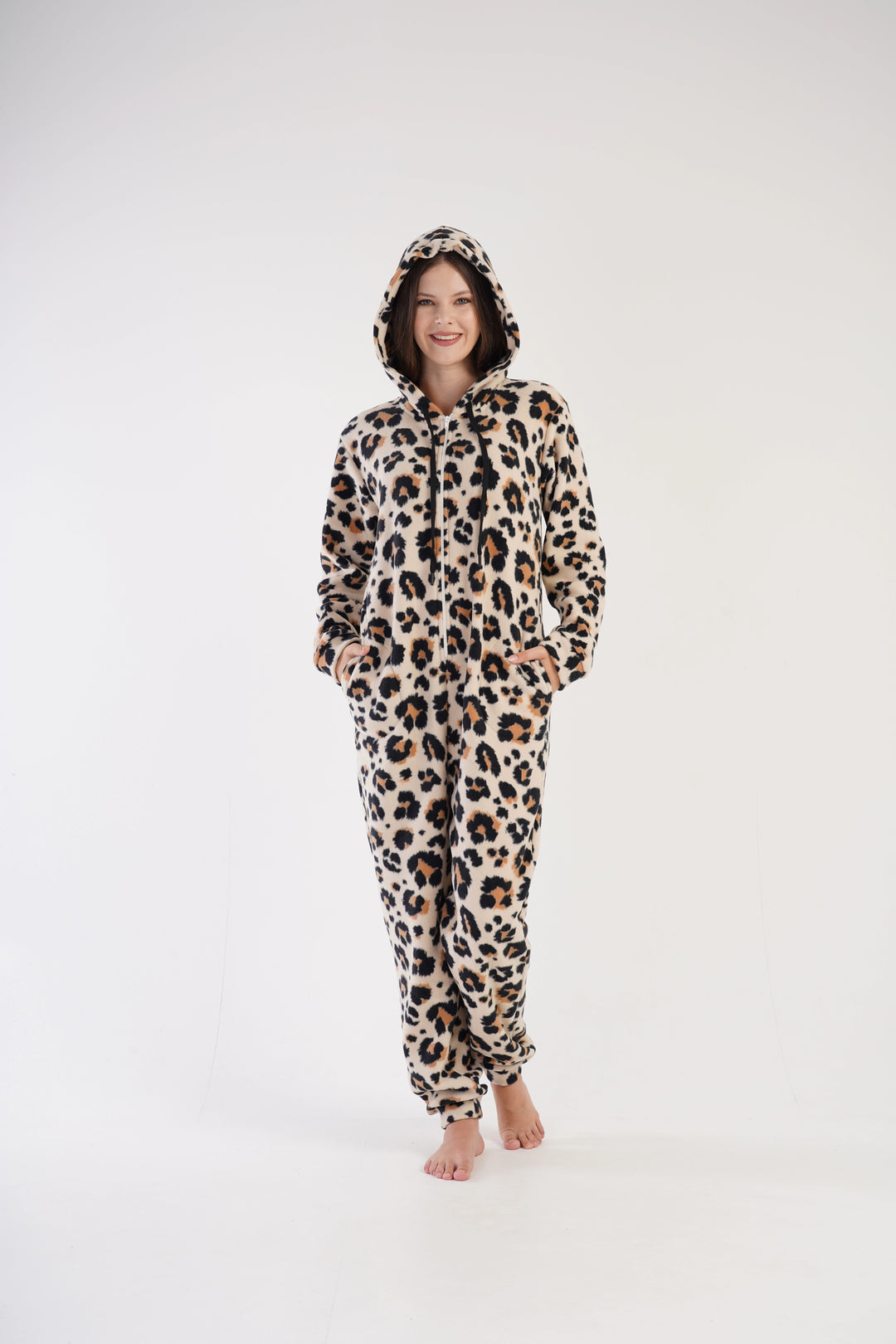 Kombinezon damski polarowy Vienetta Leopard Luxe, beżowo-czarny, r. S-XL image 0