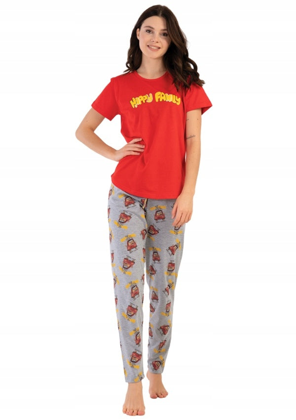 Piżama Damska Vienetta, Happy Family, Czerwona, r. S-XL