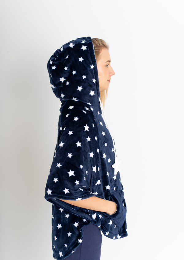 Szlafrok Damski Ponczo Vienetta, White Stars, Granatowy, r. Uniwersalny