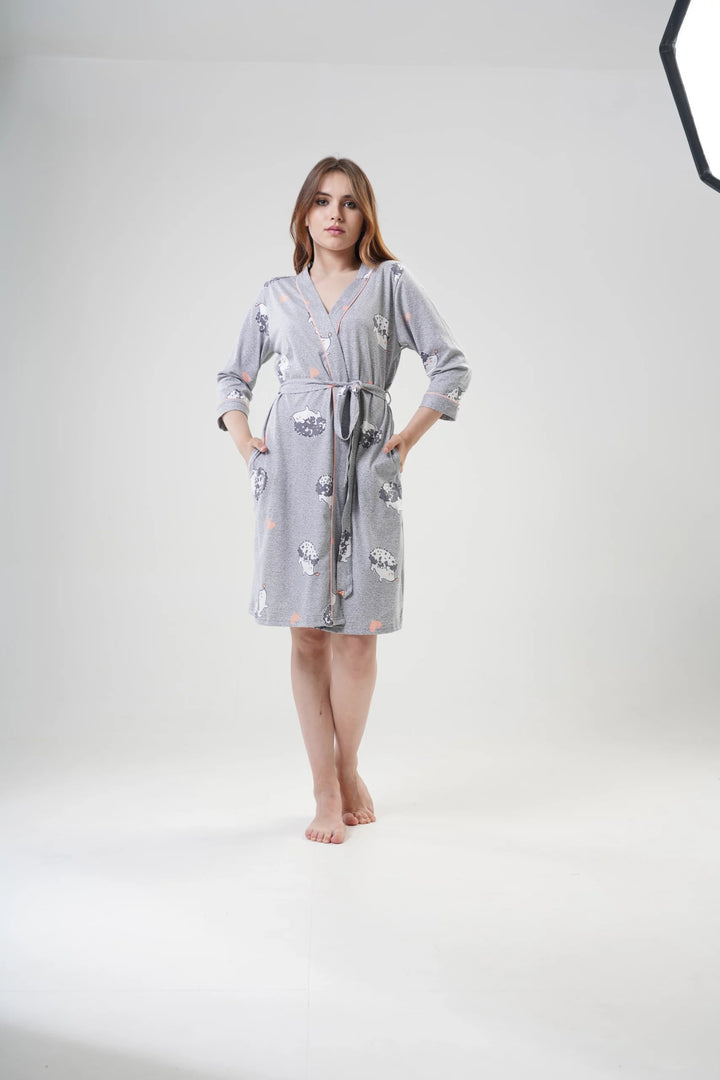 Szlafrok damski Vienetta Sweet Hedgehog, Szary, r. S-XL image 2