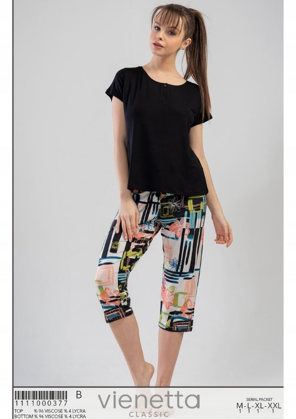 Piżama Damska Vienetta, Flower Patterns, Granatowa, r. M-XXL