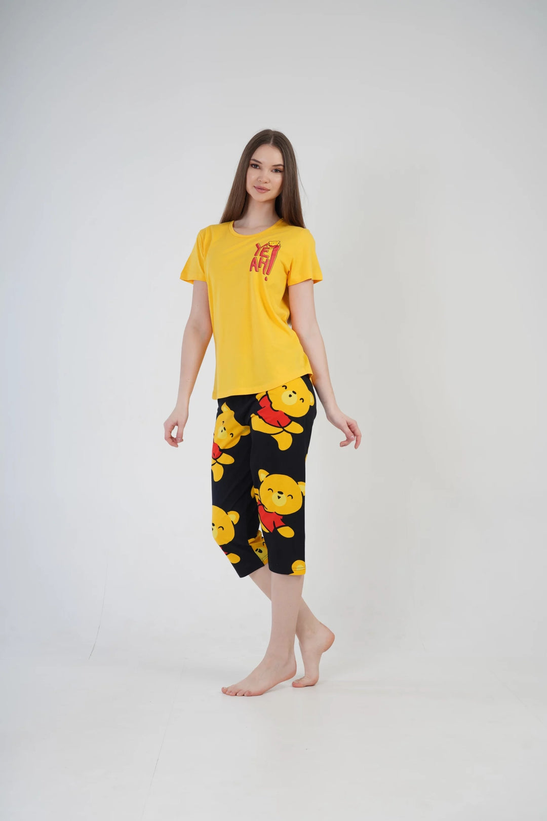 Piżama Damska Vienetta Yeah Bear, żółto-czarna, r. S-XL image 3