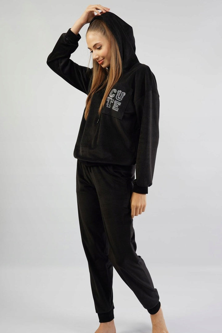 Piżama Damska Vienetta, Cute, Czarna, r. S-XL