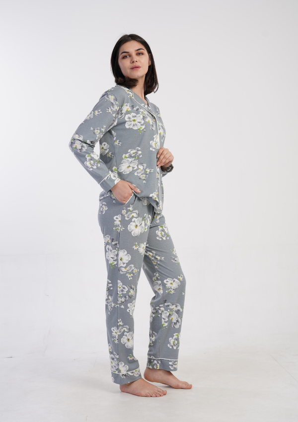 Piżama Damska Vienetta Soft Flowers, Szary, r. M-XXL