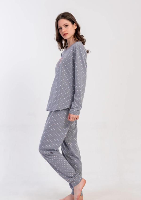 Piżama Damska Vienetta, Grey Kitty Dots, Szary, r. S-XL
