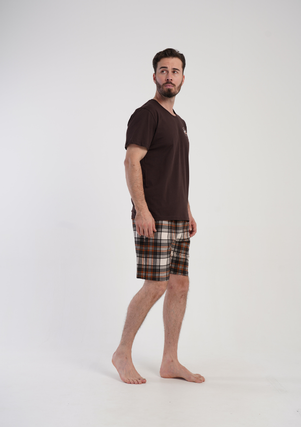 Piżama Męska Vienetta Brown Check, Brązowy, r. 1XL-4XL