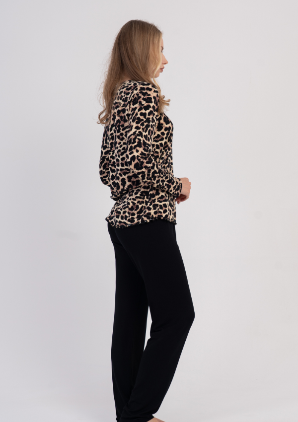Piżama Damska Vienetta Leopard Lounge, Beżowy, r. S-XXL
