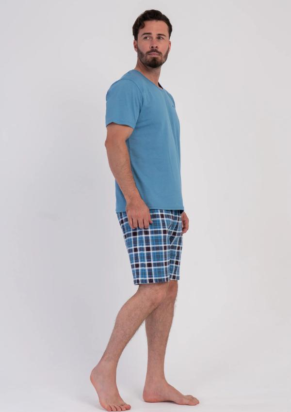 Piżama Męska Vienetta Blue Grid, Niebieski, r. L-XXL