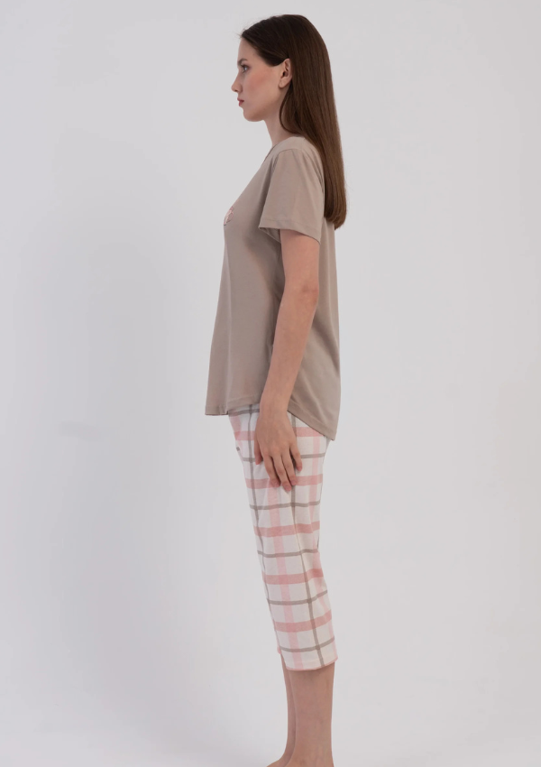 Piżama Damska Vienetta Plaid Coffee, Beżowy, r. M-XXL