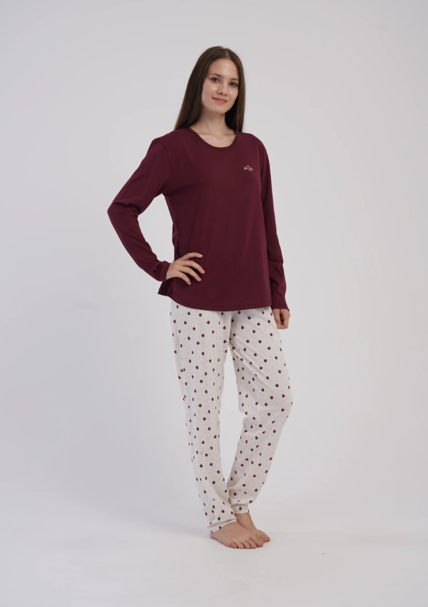 Piżama Damska Vienetta Burgundy Floral, Bordowy, r. M-XXL