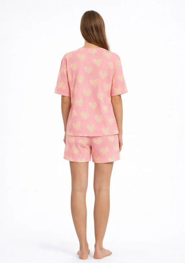 Piżama Damska Floral Heart Set, Różowy, M-XL