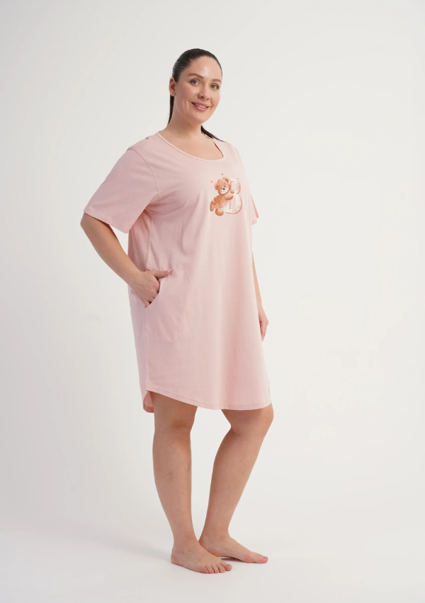 Koszula Nocna Damska Vienetta Pink Teddy, Różowy, r. 1XL - 4XL