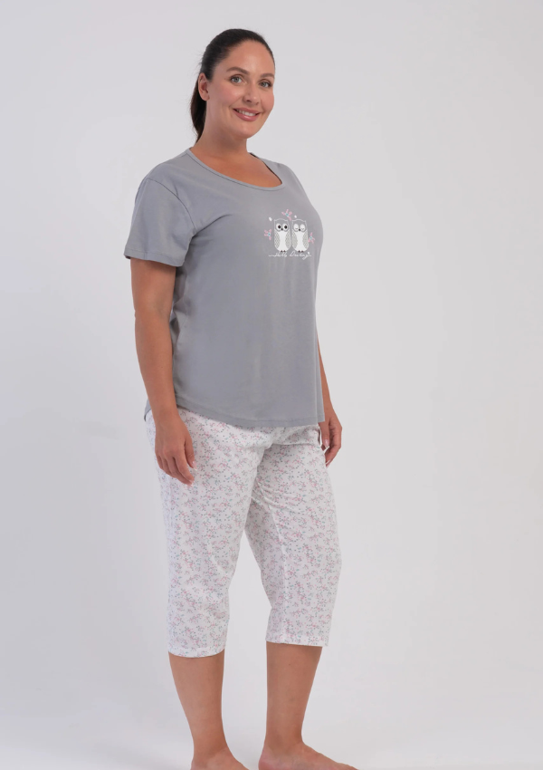 Piżama Damska Vienetta Owl Garden, Szary, r. 1XL-4XL