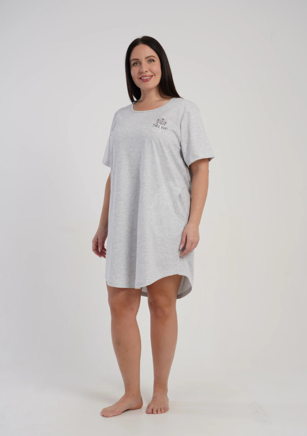 Koszula Nocna Damska Vienetta Soft Melange, Szary, r. 1XL - 4XL