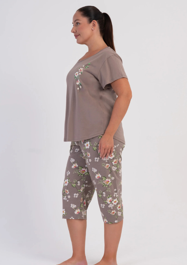 Piżama Damska Vienetta Brown Capri, Brązowy, r. 1XL-4XL