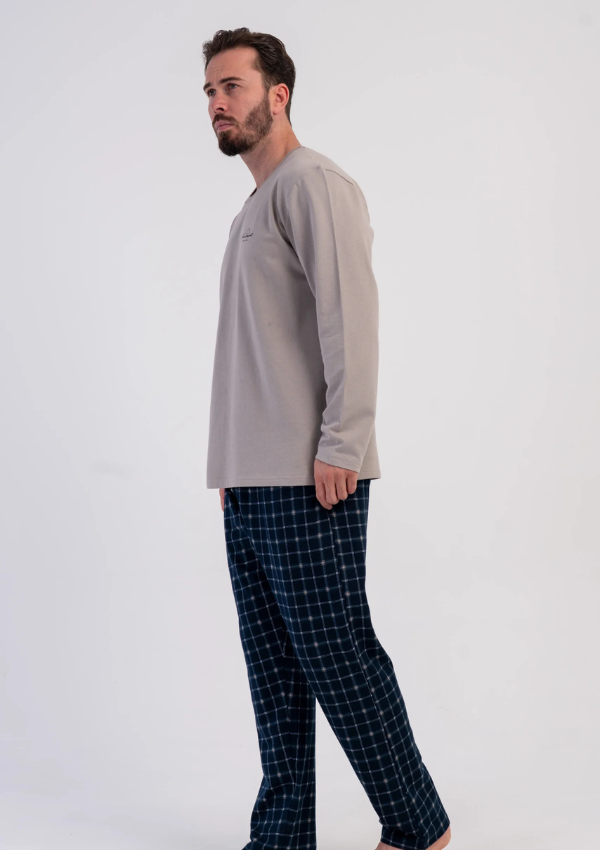 Piżama Męska Vienetta Navy Warm, Beżowy, r. 1XL-4XL