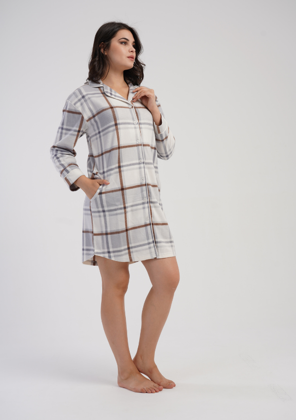 Koszula Nocna Damska Vienetta Soft Plaid, Beżowy, r. M - XXL