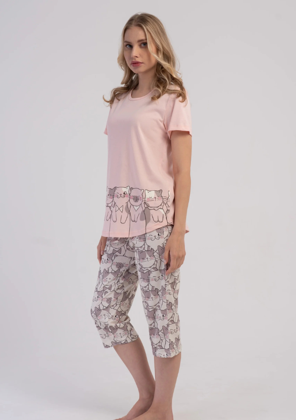 Piżama Damska Vienetta Kitty Dreams, Różowy, r. M-XXL