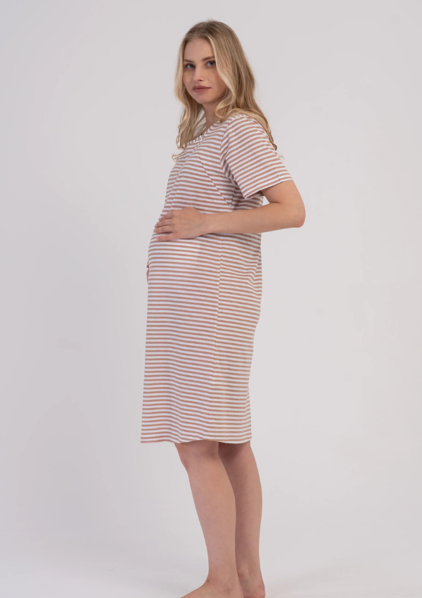 Koszula do Karmienia Vienetta Stripe Maternity, Beżowy, r. M-XXL