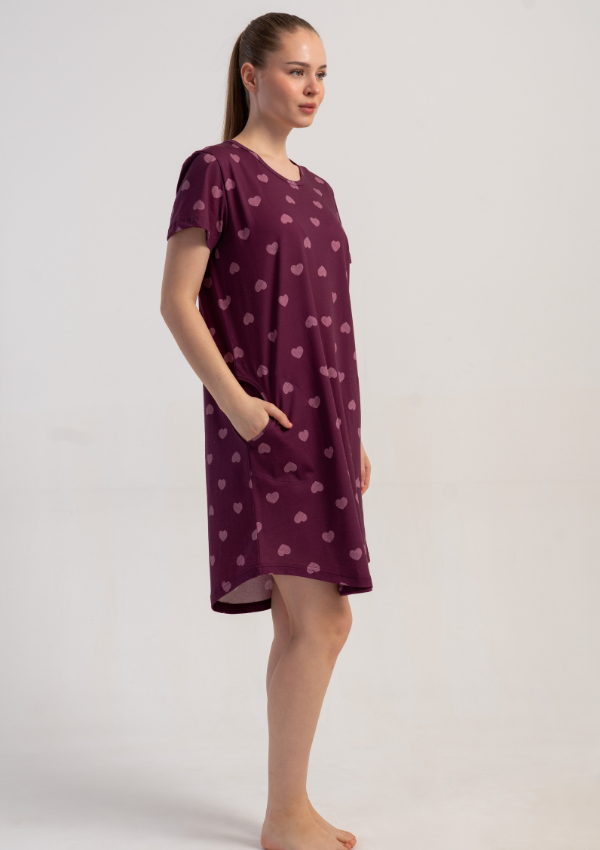 Koszula Nocna Vienetta Plum Hearts, Bordowy, r. M-XXL
