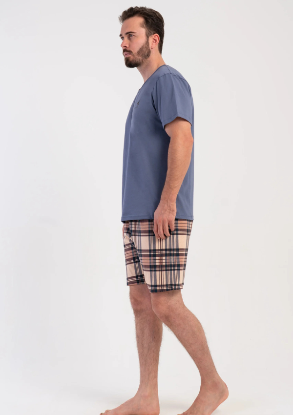 Piżama Męska Vienetta Rust Check, Niebieski, r. M-XXL