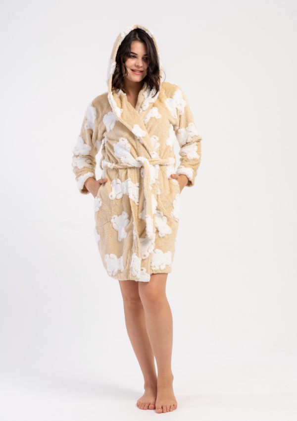 Szlafrok damski Vienetta, Cozy Bears, Beżowy, r. S-L