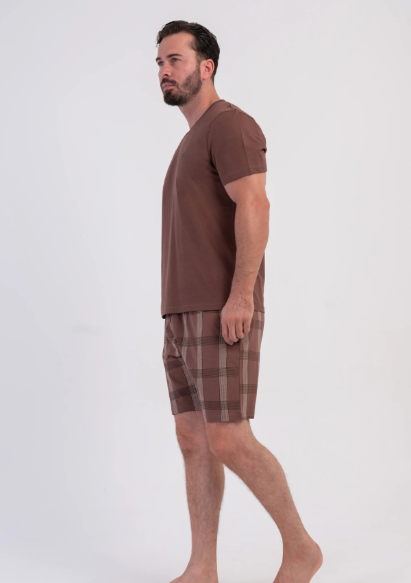 Piżama Męska Vienetta Cocoa Check, Brązowy, r. M-XXL